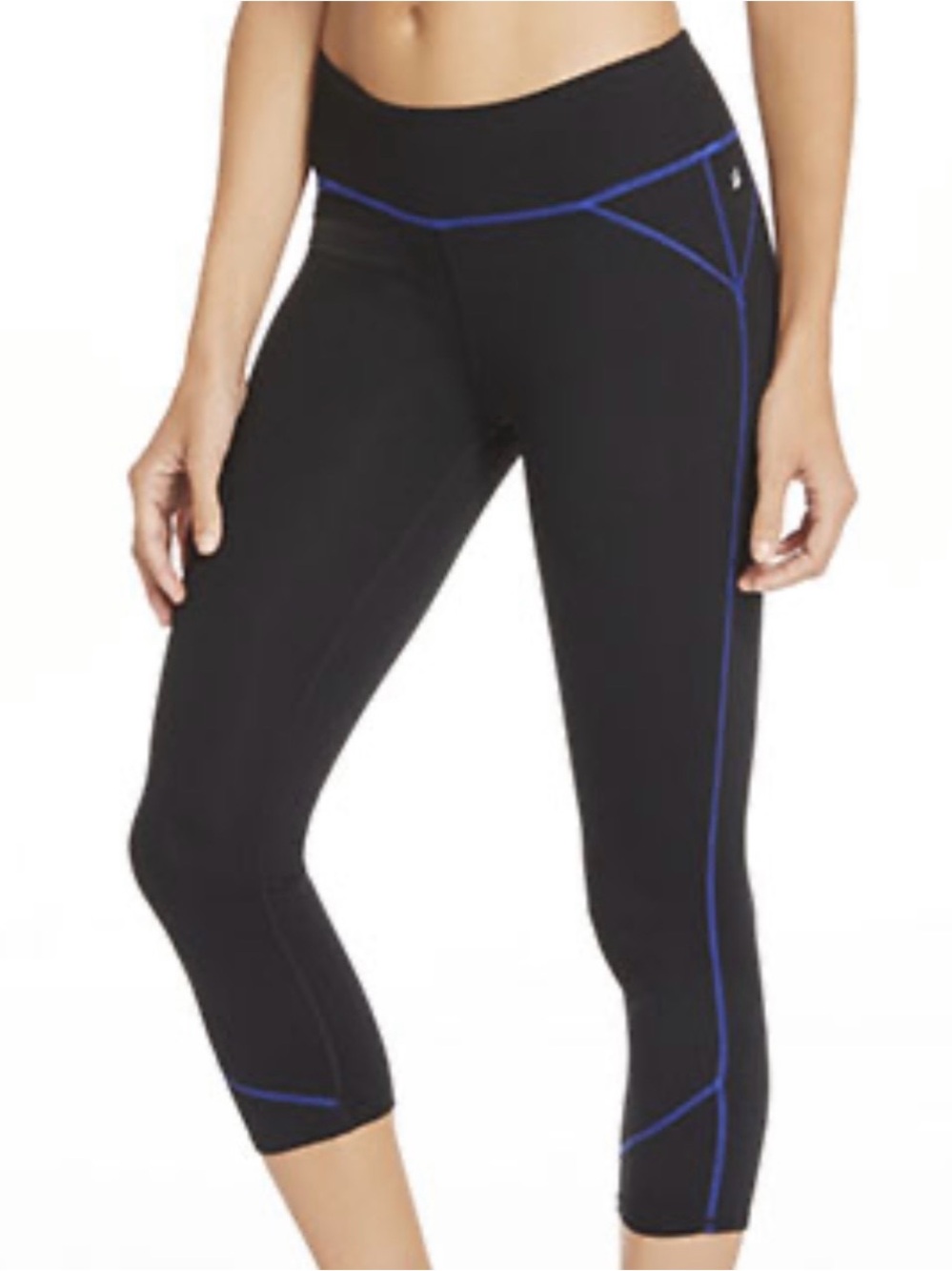 Fabletics Lima Capri Leggings Black Blue Stitch High Rise XS